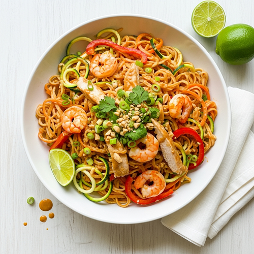 Healthy High-Protein Pad Thai with Zucchini Noodles