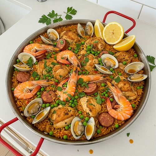 Healthy High-Protein Paella with Brown Rice