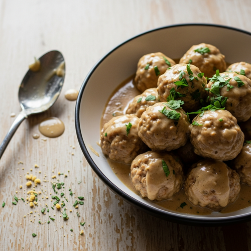 High-Protein Swedish Meatballs with a Lightened-Up Creamy Gravy